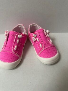 Kids Canvas Slip-On Sneakers in Bright Pink with White Trim